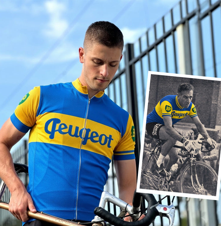 Retro Wielershirt  Peugeot-BP-Dunlop  (1956-1960) - Blauw/Geel Gruppo Sportivo