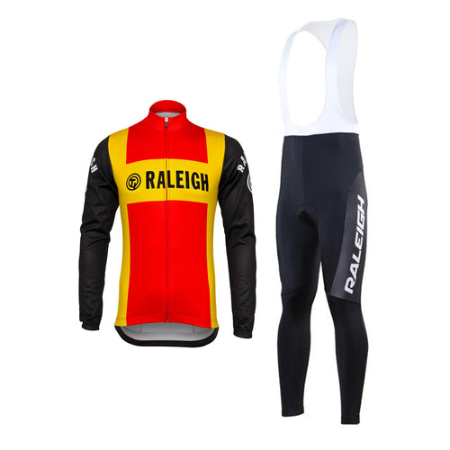 Retro Wielertenue TI-Raleigh - jack (fleece) en lange broek - Rood
