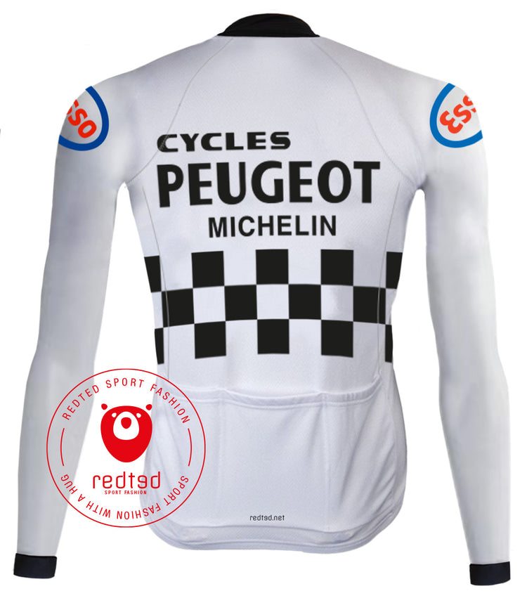 Retro Wielershirt lange mouwen Peugeot Wit - REDTED