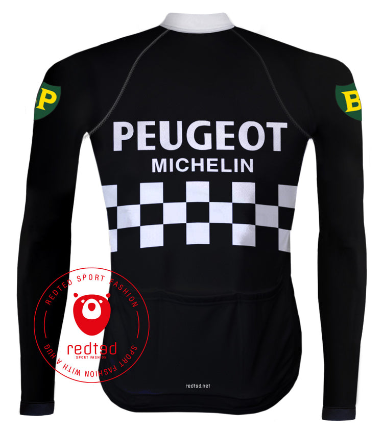 Retro Winter Wielerjack (fleece) Peugeot Zwart/Wit - RedTed